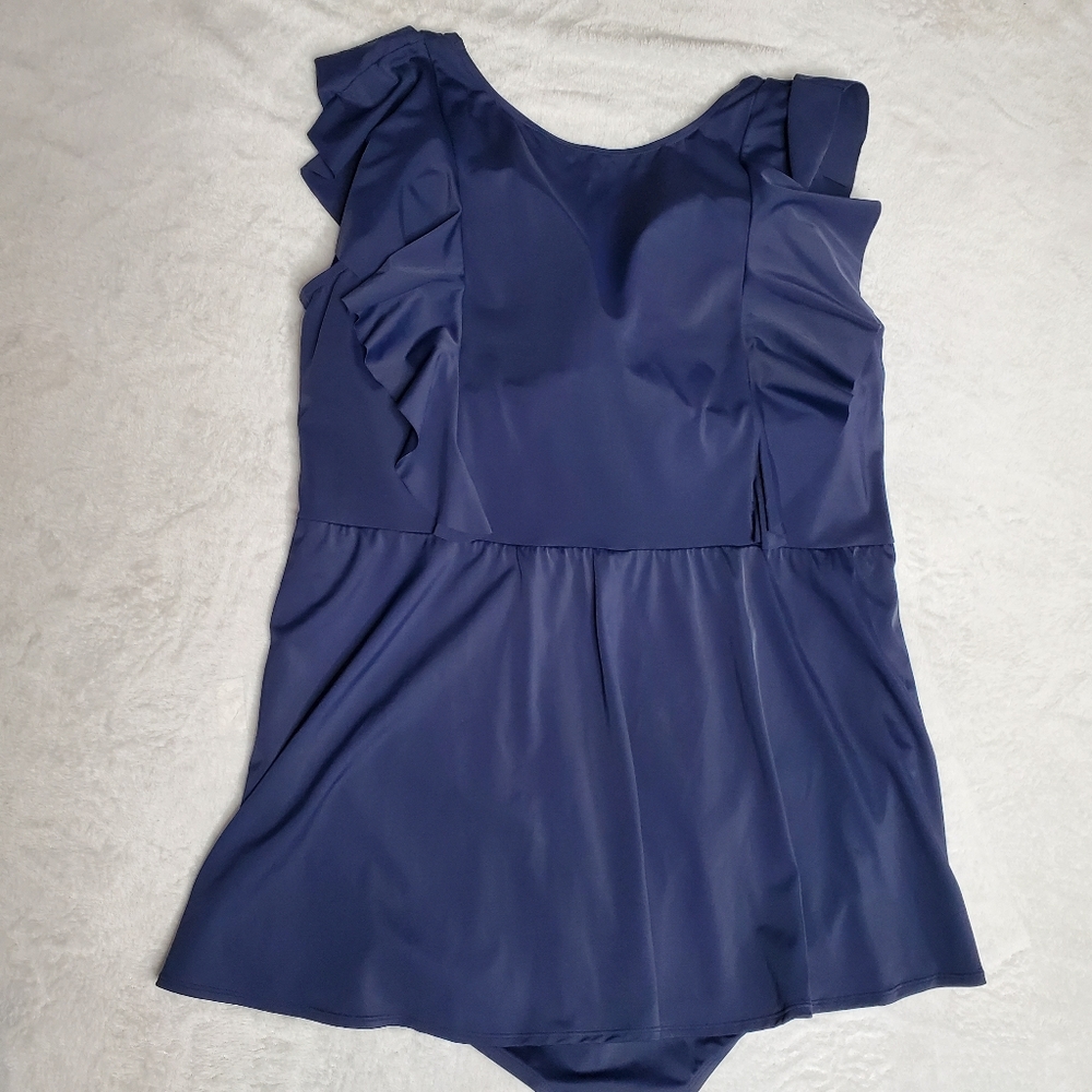Denim & Co Beach VNeck Wrap Front Ruffle Swimsuit 24W - Picture 3 of 16